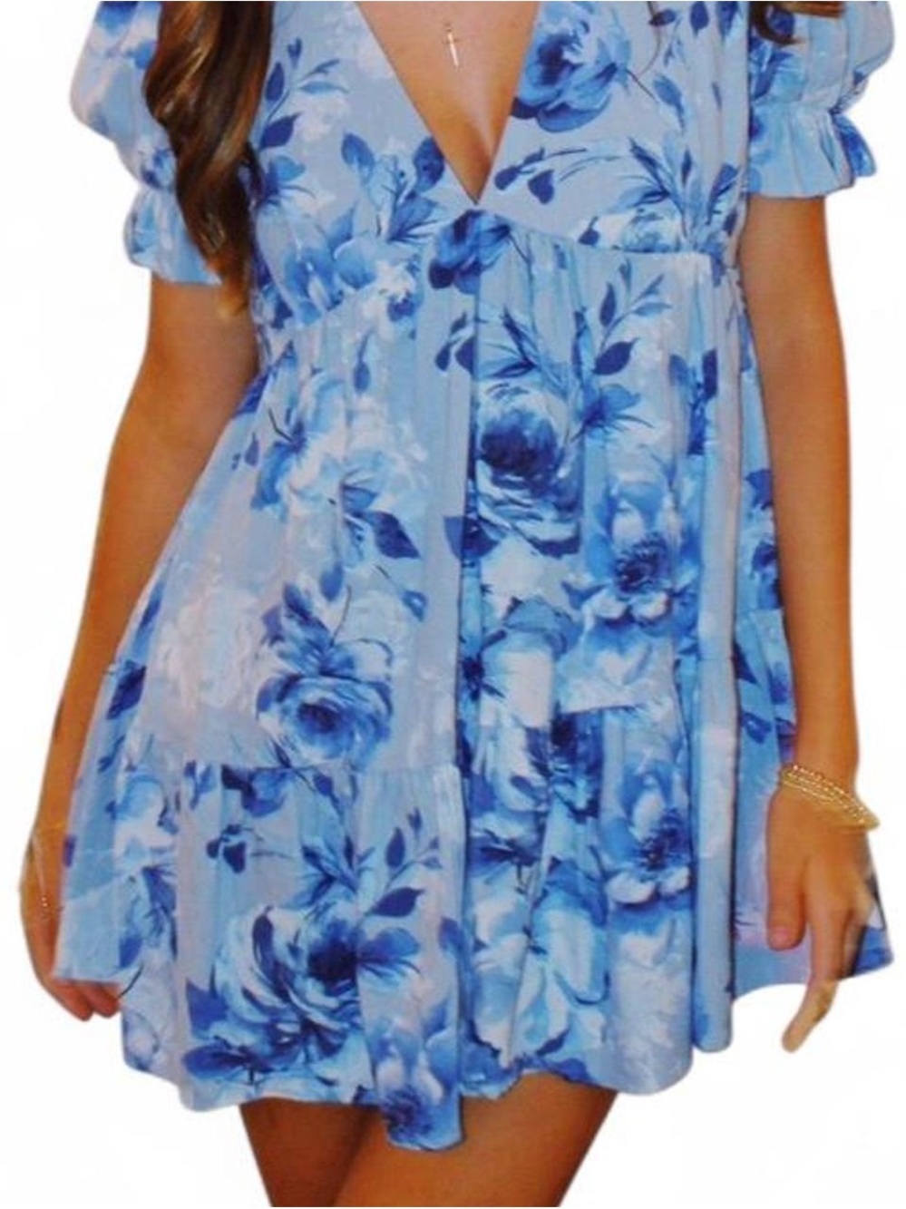 Altar’d State Blue Floral V-Neck Dress